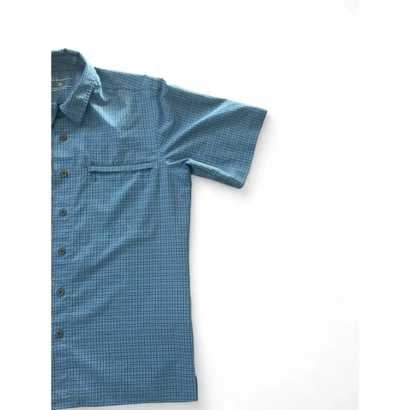 Eddie Bauer Sport Men's Button Down Polo Short Sleeve Blue Plaid Size Medium - Picture 3 of 11